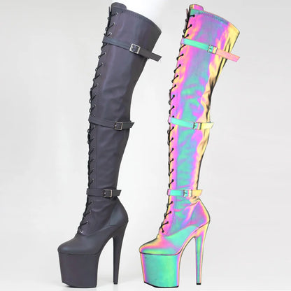 20CM High Heels Platform Luminous Poledancing Thigh High Boots Size36-43