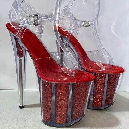 20 cm sexy transparent platform sequined decoration, 8 inch stiletto banquet nightclub shoes/pole dancing model sandals