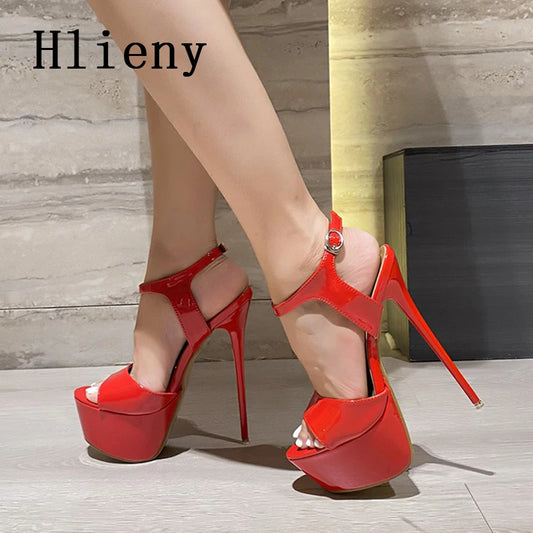 Hlieny 2026 Summer Style Sexy 16cm High Heels Buckle Strap Sandals Women Peep Toe Nightclub Party Stripper Shoes Big Size 45 46