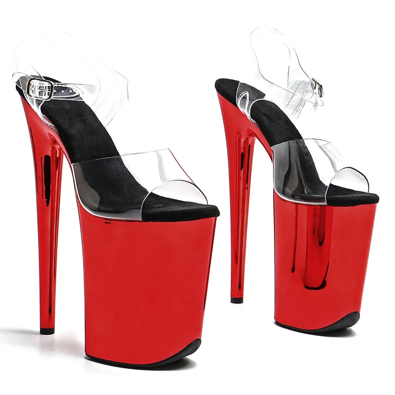 Leecabe 23CM/9inches PVC upper  plating Platform Sexy  High Heels Sandals Pole Dance shoes