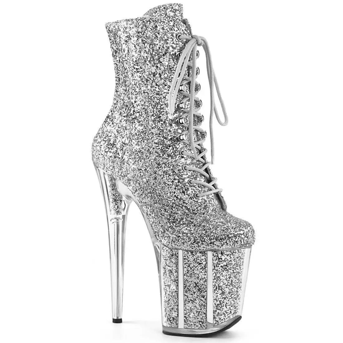 New INS Style 20CM Extreme High Heels Platform Boots Lace Up Sexy Pole Dancing Ankle Boots for Women Side Zip Botas Para Mujer