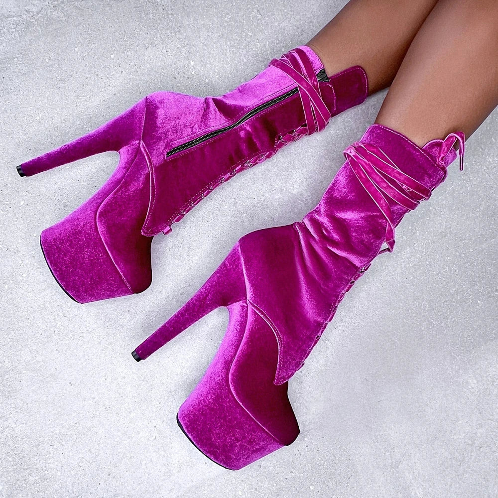 Novelty fashion Dress Novelty 8inch High Heels Ankle Boots 20cm Platform Pole Dance tacosto dance Exotic Velvet shoes Stripper