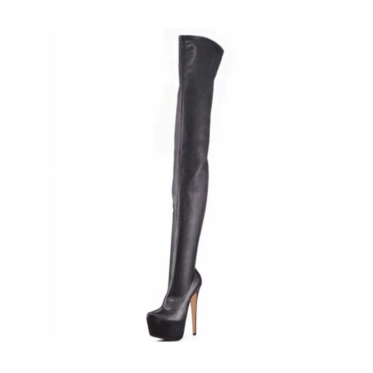 Arden Furtado 2025 Spring Platform Elastic Thigh high boots Round toe Super high heel Pull-on Skinny boots Extra large size