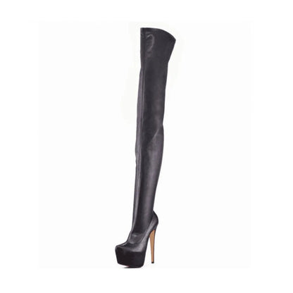 Arden Furtado 2025 Spring Platform Elastic Thigh high boots Round toe Super high heel Pull-on Skinny boots Extra large size