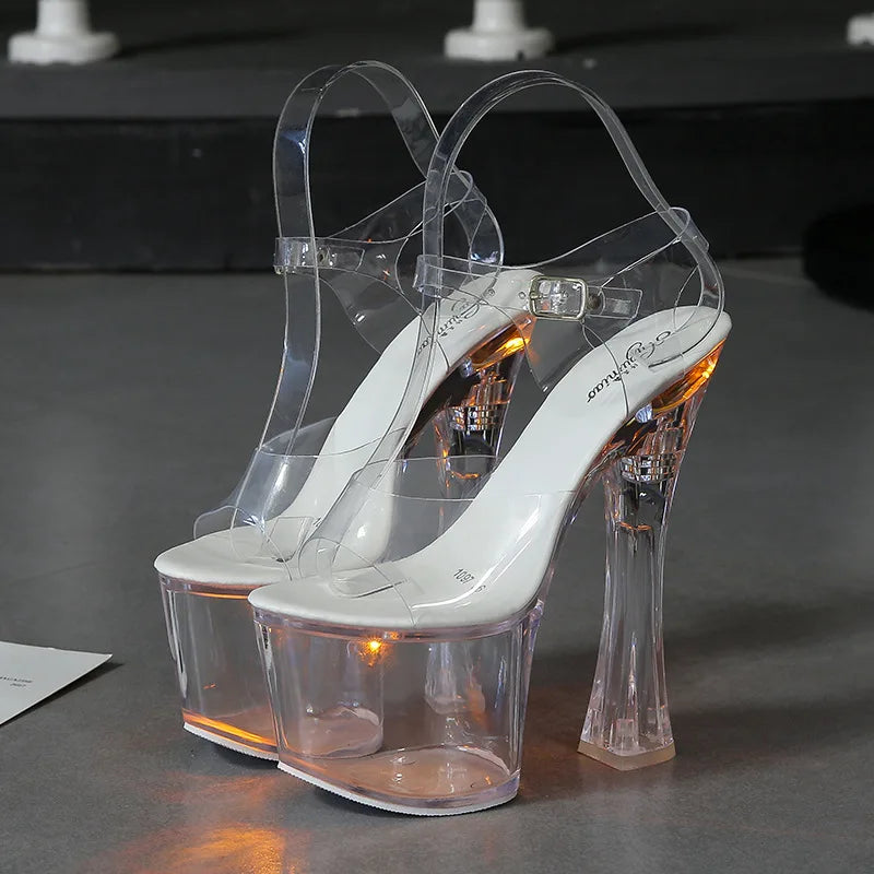Women's Light Up Heels Platform Sandals, Flashing LED High Heels for Night Club Party, Stripper Dance Shoes Crystal Clear Sole