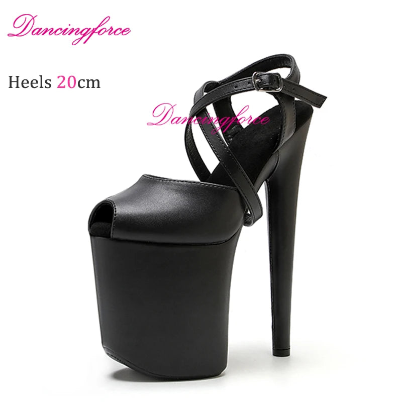 8Inches 20cm Shiny Stripper Pole Dance Shoes Sexy Thick Insole Platform High Heels Women Summer Cross Strips Sandals Female