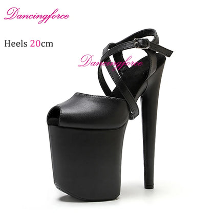 8Inches 20cm Shiny Stripper Pole Dance Shoes Sexy Thick Insole Platform High Heels Women Summer Cross Strips Sandals Female