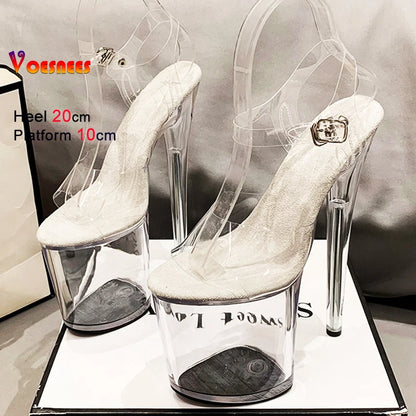15cm 17cm 20CM High Heels Women's Sandals Anti-Skid Sexy Pole Dance Shoes Thin Heel Transparent Platform Female Party Sandals