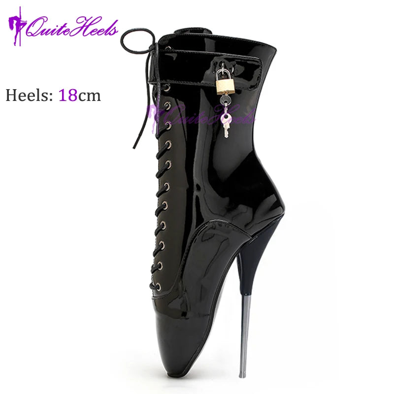 Mixed ColorsExotic Ballet Boots 18CM/7" High Heel Hoof Sole Strange Style Boots Women SM Games Sexy Fetish Ballet Lockable Shoes