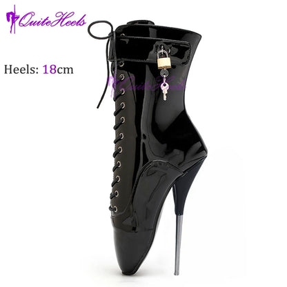 Mixed ColorsExotic Ballet Boots 18CM/7" High Heel Hoof Sole Strange Style Boots Women SM Games Sexy Fetish Ballet Lockable Shoes