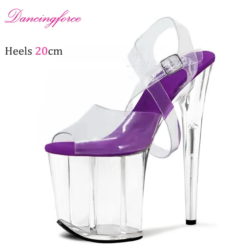 20cm 8Inches Stripper Crossdressing Crystal Transparent Sandals Platform Pole Dancing Wedding Shoes High Heel Lady Fashion Sex