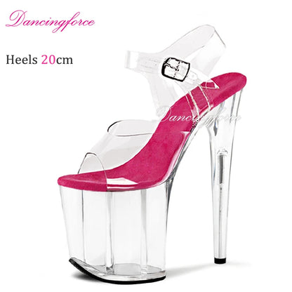 20cm 8Inches Stripper Crossdressing Crystal Transparent Sandals Platform Pole Dancing Wedding Shoes High Heel Lady Fashion Sex