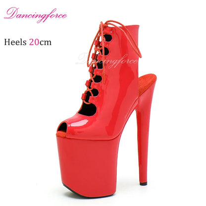 20cm 8inch High Heeled Shoes Fuchsia Pat Platform Ankle Boots Pole Dancing Stripper Shoes