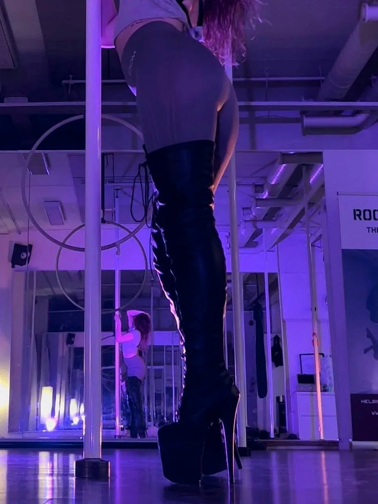 Gothic 20 cm heels Women Over The Knee Boots Sexy Fetish 8 Inch Strip Pole Dance Nightclub Platform Show Stripper Heels Exotic
