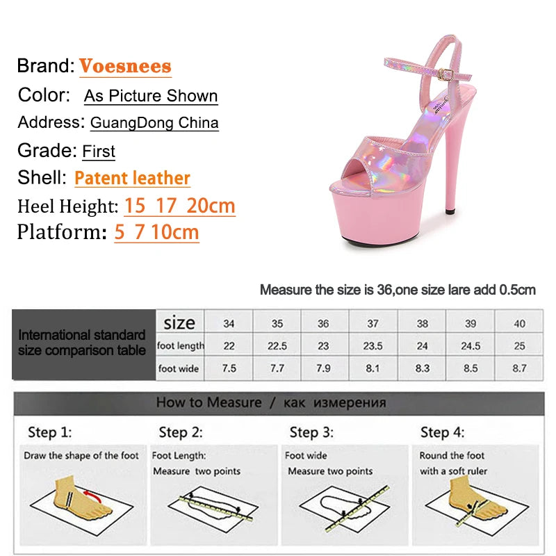 Women Sexy Show Sandals 15 17 20CM High Heels Sexy Platform Laser Color Sandals Girls Shoe for Party Club Striptease Shoes