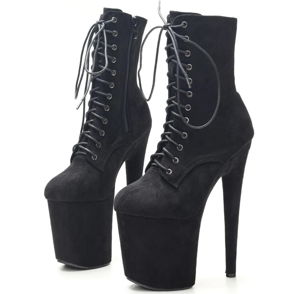 8"Heel 4"Platform Extreme Pole Dance Lace-Up FlannelAnkle Boots In Stock Three Colors Fast Shipping Size36-43