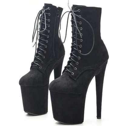 8"Heel 4"Platform Extreme Pole Dance Lace-Up FlannelAnkle Boots In Stock Three Colors Fast Shipping Size36-43