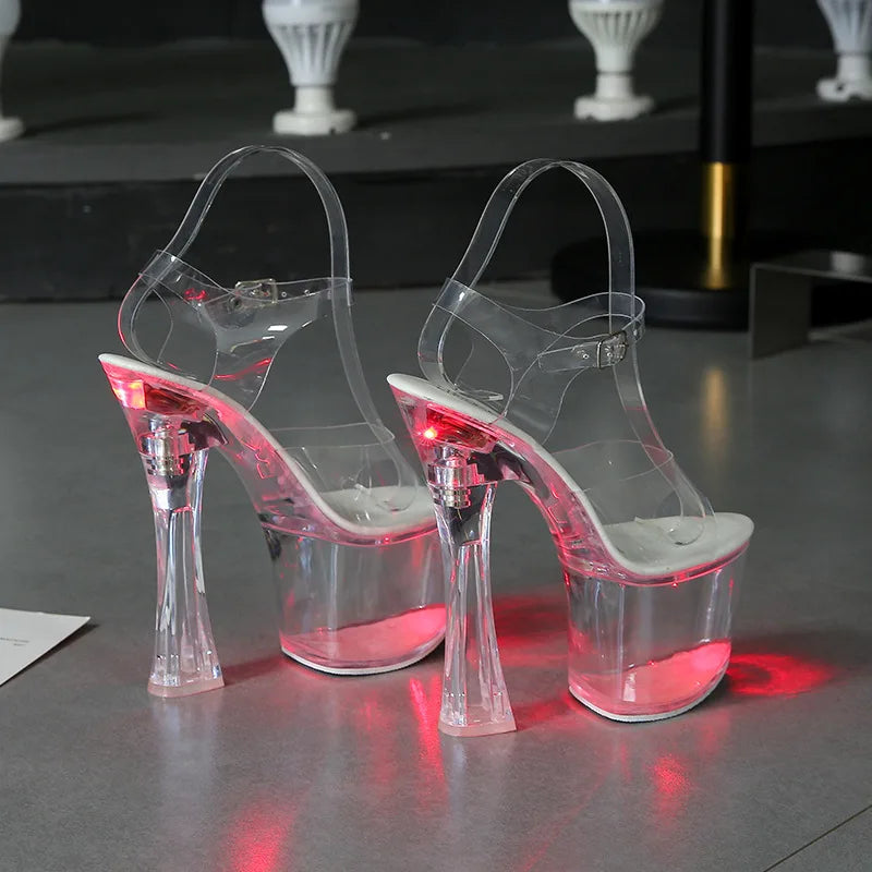 Women's Light Up Heels Platform Sandals, Flashing LED High Heels for Night Club Party, Stripper Dance Shoes Crystal Clear Sole
