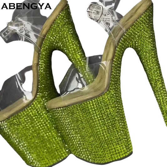 Summer Sexy PVC Gladiator Sandal Women Open Toe Bling Super High Heel Dress Shoes Designer Fashion Party Wedding Shoes For Women