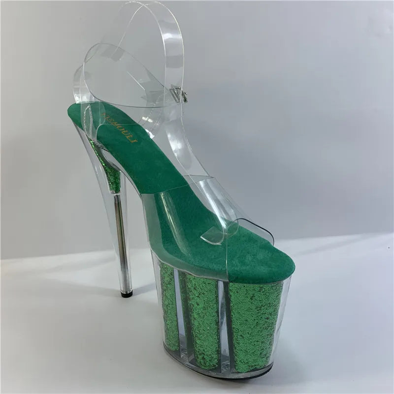 20 cm sexy transparent platform sequined decoration, 8 inch stiletto banquet nightclub shoes/pole dancing model sandals