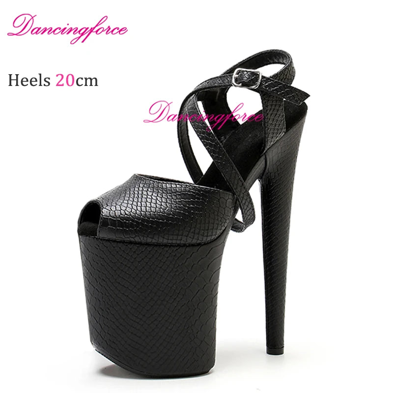 8Inches 20cm Shiny Stripper Pole Dance Shoes Sexy Thick Insole Platform High Heels Women Summer Cross Strips Sandals Female