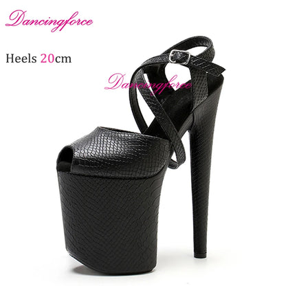 8Inches 20cm Shiny Stripper Pole Dance Shoes Sexy Thick Insole Platform High Heels Women Summer Cross Strips Sandals Female