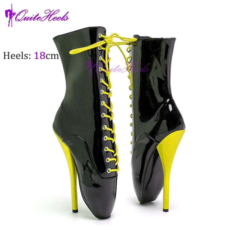 Mixed ColorsExotic Ballet Boots 18CM/7" High Heel Hoof Sole Strange Style Boots Women SM Games Sexy Fetish Ballet Lockable Shoes