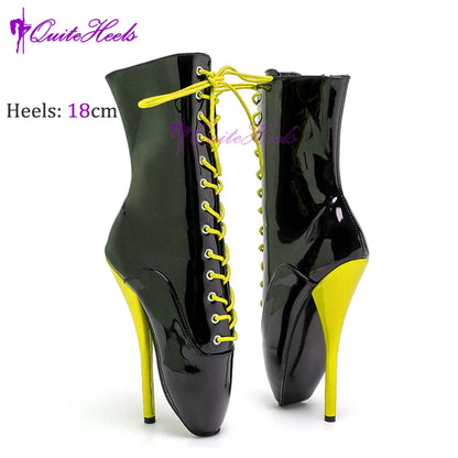 Mixed ColorsExotic Ballet Boots 18CM/7" High Heel Hoof Sole Strange Style Boots Women SM Games Sexy Fetish Ballet Lockable Shoes