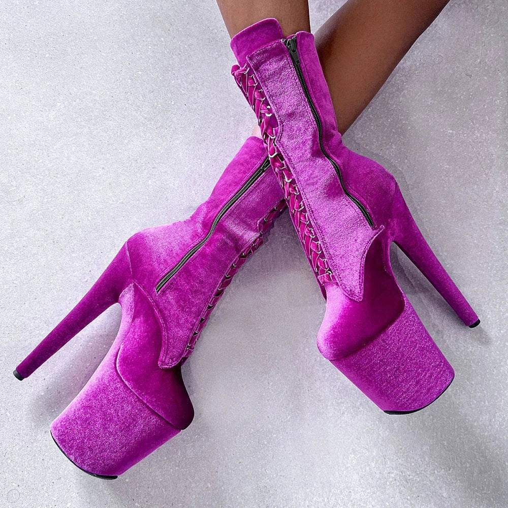Novelty fashion Dress Novelty 8inch High Heels Ankle Boots 20cm Platform Pole Dance tacosto dance Exotic Velvet shoes Stripper