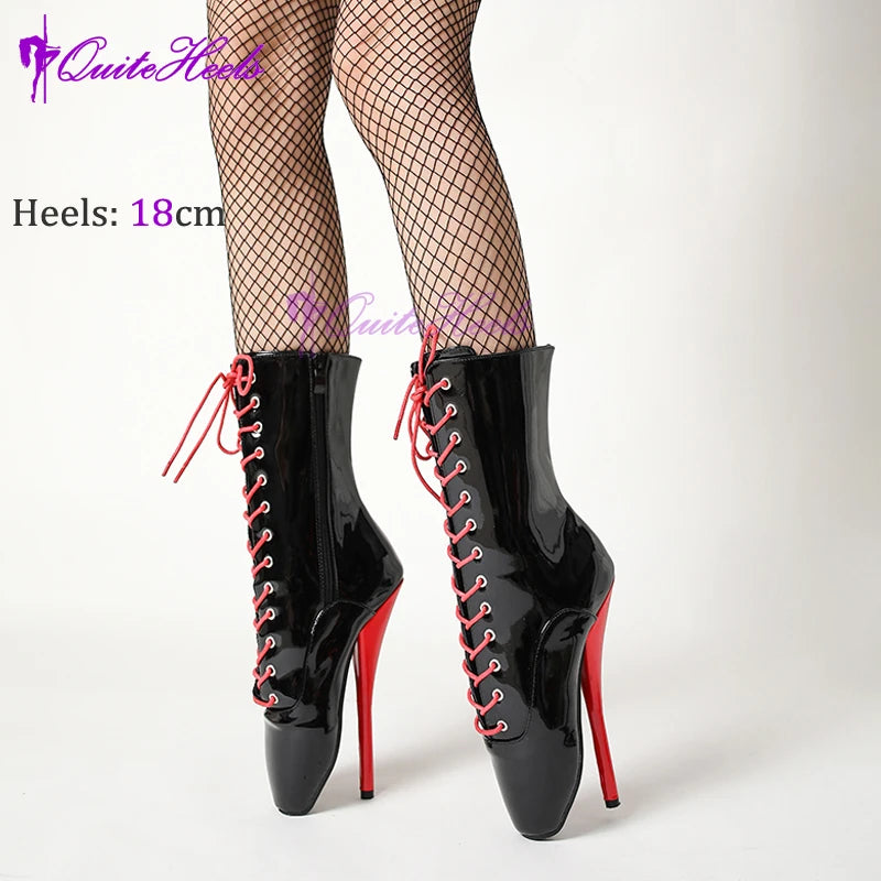 Mixed ColorsExotic Ballet Boots 18CM/7" High Heel Hoof Sole Strange Style Boots Women SM Games Sexy Fetish Ballet Lockable Shoes