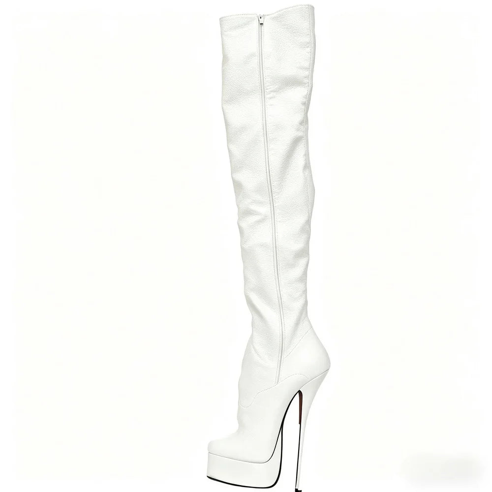 Women Thigh High Boots,Sexy 21cm Stiletto Metal Heel,Platform Long Botas,Unisex Pole Dancing Shoes,Side Zip,Gold,Custom Colors