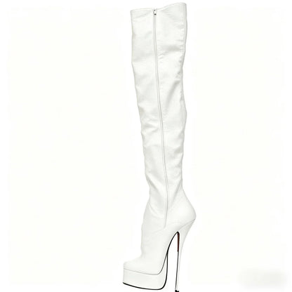 Women Thigh High Boots,Sexy 21cm Stiletto Metal Heel,Platform Long Botas,Unisex Pole Dancing Shoes,Side Zip,Gold,Custom Colors