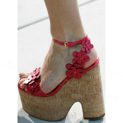 White Appliques Wooden Platform Runway Sandals Buckle Strap Women Shoes Chunky High Heel Open Toe Party 2026 Zapatos Para Mujere
