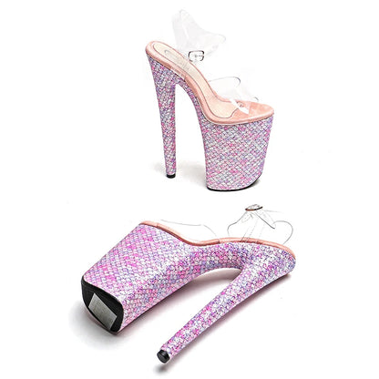 Leecabe 23CM/9inches Clear PVC upper glitter material cover  Platform  High Heels Sandals party stripper heel Pole Dance shoes