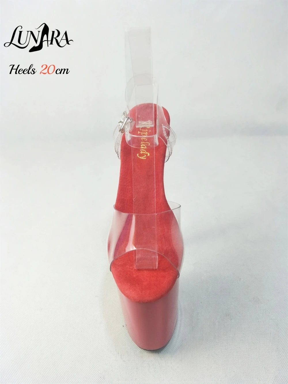 Womens 20cm/8Inch Red Clear Ankle Strap Buckle Open Toe Platform Stilettos Sandals Exotic Stripper shoes Nightclubs Rave Parties