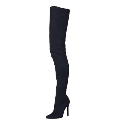 Sexy Boots Boots-Women Female Shoes  2025 Ladies Pointy High Heel Over-the-Knee Rubber Solid Pointed Toe Rome Slip-On Lace-Up Fl