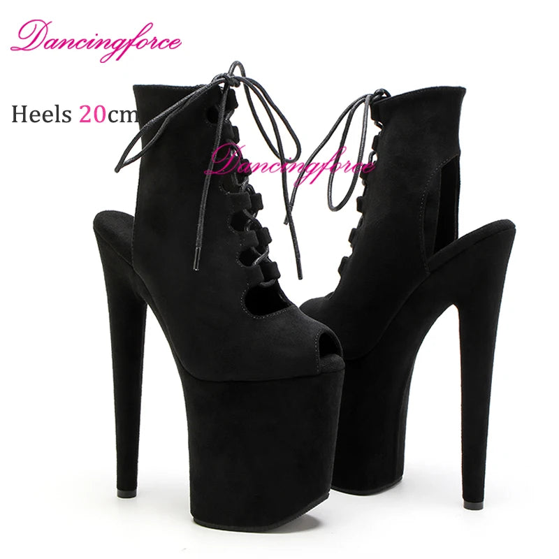 20cm 8inch High Heeled Shoes Fuchsia Pat Platform Ankle Boots Pole Dancing Stripper Shoes