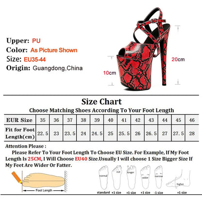 2026 Summer Sexy Runway Shoes Peep Toe Snakeskin Pattern Sandals For Woman 20CM Super High Thin Heels Nightclub Platform Sandals