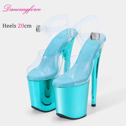 20CM/8inches Luxury Transparent TPU Upper Chrome Platform Pole Dance Shoes Women Sandals Stripper High Heels Open Toe
