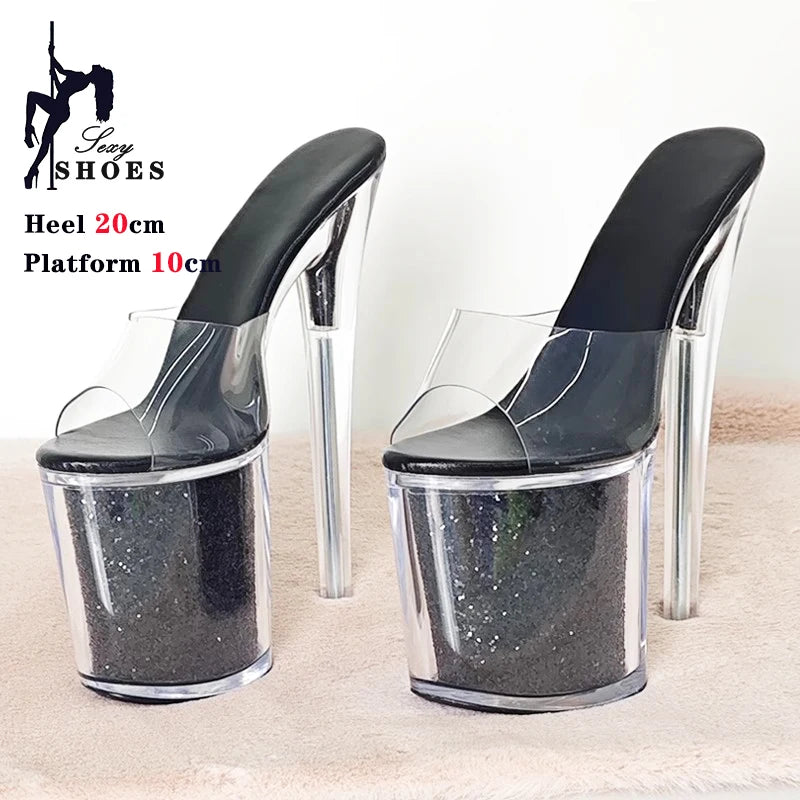 Pole Dancing Model Sandals New 20cm Sexy Transparent Platform Women Sandals Sequined Decoration Stiletto Banquet Nightclub Shoes