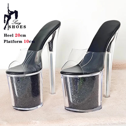 Pole Dancing Model Sandals New 20cm Sexy Transparent Platform Women Sandals Sequined Decoration Stiletto Banquet Nightclub Shoes