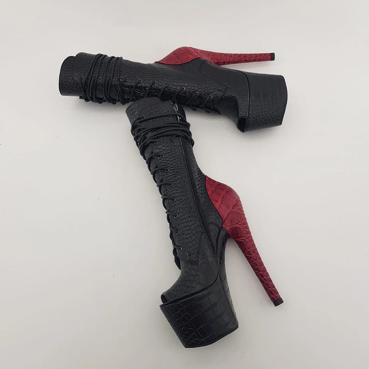 Fashion Exotic Dancer 17cm Pole Dance Shoes Womens Platform Boots Mixed Colors Nightclub Models Lace Up Gothic Punk Cross Dress