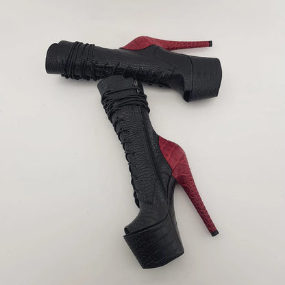 Fashion Exotic Dancer 17cm Pole Dance Shoes Womens Platform Boots Mixed Colors Nightclub Models Lace Up Gothic Punk Cross Dress