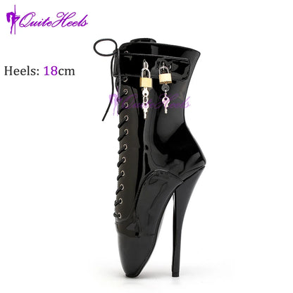 Mixed ColorsExotic Ballet Boots 18CM/7" High Heel Hoof Sole Strange Style Boots Women SM Games Sexy Fetish Ballet Lockable Shoes