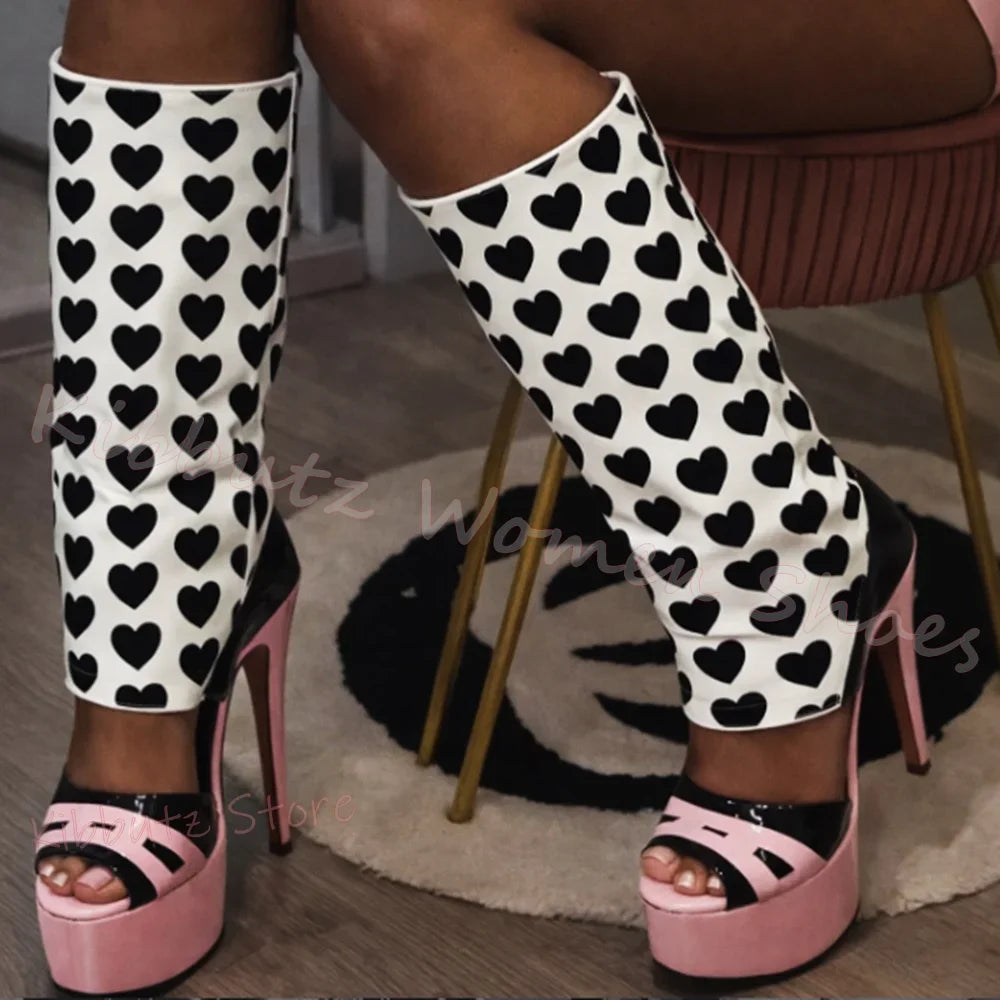 Sandal Boots Knee High Platform Patchwork Leather Round Toe Thin High Heels Fashion Novelty Concise Sexy Pub Girls Shoes Newest