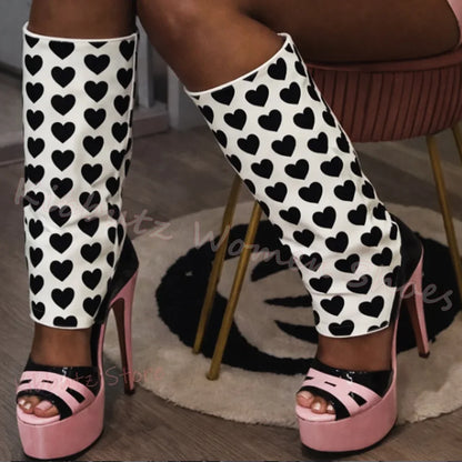 Sandal Boots Knee High Platform Patchwork Leather Round Toe Thin High Heels Fashion Novelty Concise Sexy Pub Girls Shoes Newest