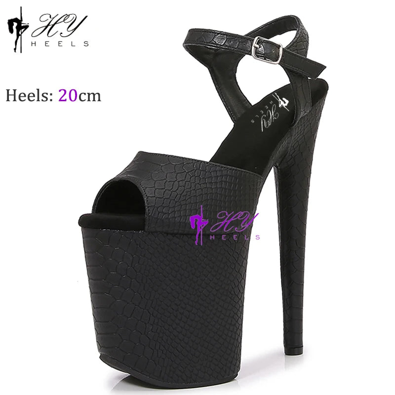 New Popular 20cm 8" Heels Pole Dance Platform Shoes Black Velvet Denim Snake Sexy Dancing Shoes Catwalk Model High Heels Sandals