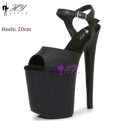 New Popular 20cm 8" Heels Pole Dance Platform Shoes Black Velvet Denim Snake Sexy Dancing Shoes Catwalk Model High Heels Sandals