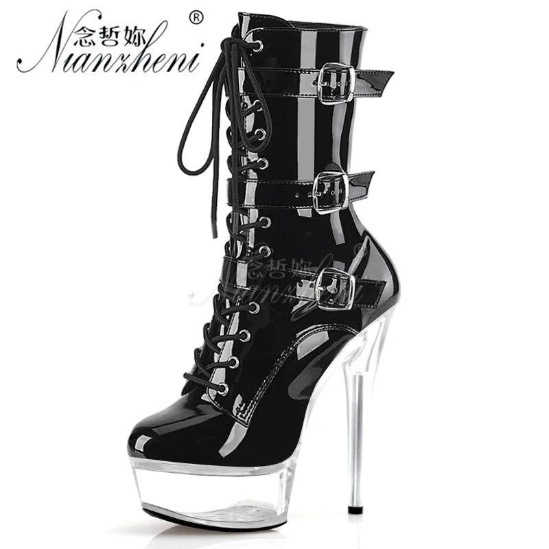 Belt Buckle 5Inch Fashion Pole Dance Shoes Thin Heels Nightclub 13cm Ankle Boots Exotic Dancer Catwalk Gothic Women's Big Size