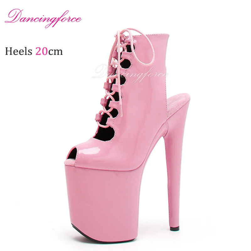 20cm 8inch High Heeled Shoes Fuchsia Pat Platform Ankle Boots Pole Dancing Stripper Shoes